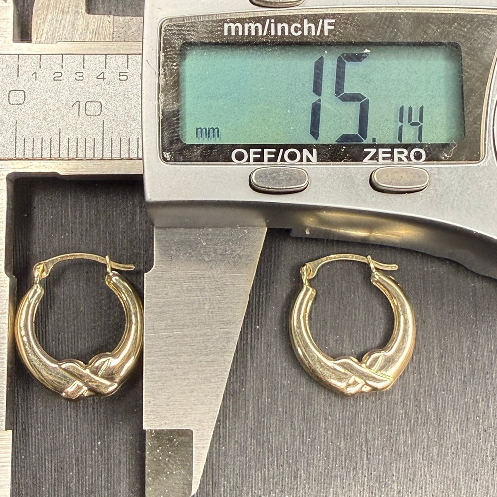 Solid 14k Solid Yellow Italian Gold Design Hoop Earrings 15mm - Picture 5 of 7